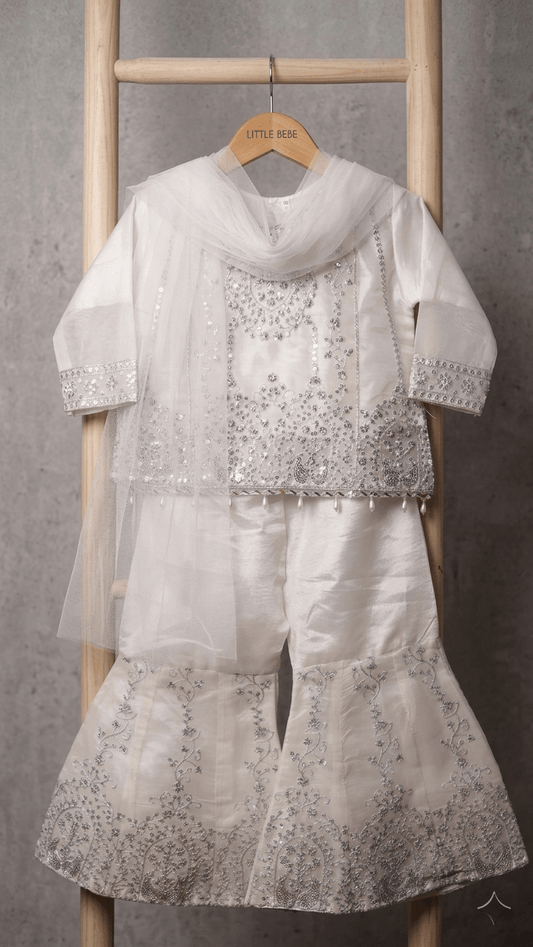3 Pcs Sequence Embroidery Work Kurti with Gharara & Dupatta - Luna kids3 Pcs Sequence Embroidery Work Kurti with Gharara & Dupatta