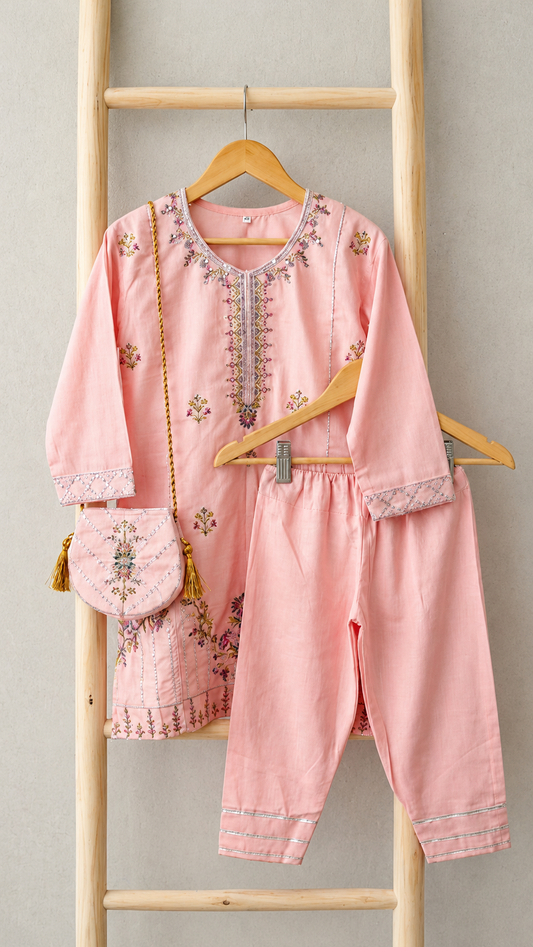 Embroidered kameez Shalwar (3 pcs) Suit with pouch