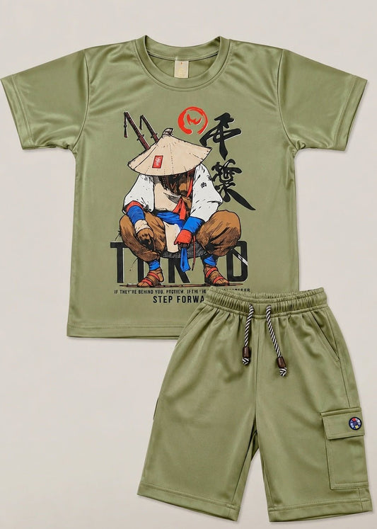 T-Shirt with Shorts 2 Pcs Printed Olive Green Set - Luna kidsT-Shirt with Shorts 2 Pcs Printed Olive Green Set