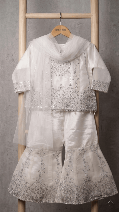 3 Pcs Sequence Embroidery Work Kurti with Gharara & Dupatta - Luna kids3 Pcs Sequence Embroidery Work Kurti with Gharara & Dupatta