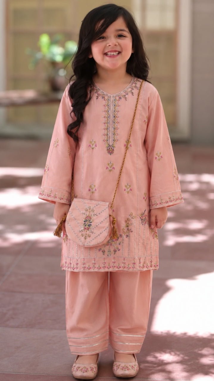Embroidered Shalwar kameez (Epcs) Suit with purse - Luna kidsEmbroidered Shalwar kameez (Epcs) Suit with purse