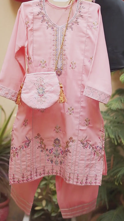 Embroidered kameez Shalwar (3 pcs) Suit with pouch