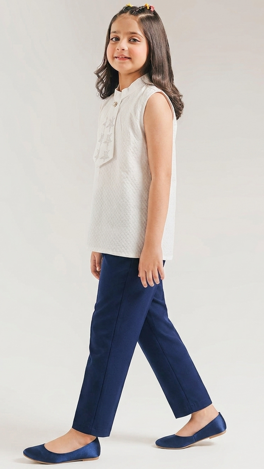 Navy Blue Front Open Coat Set