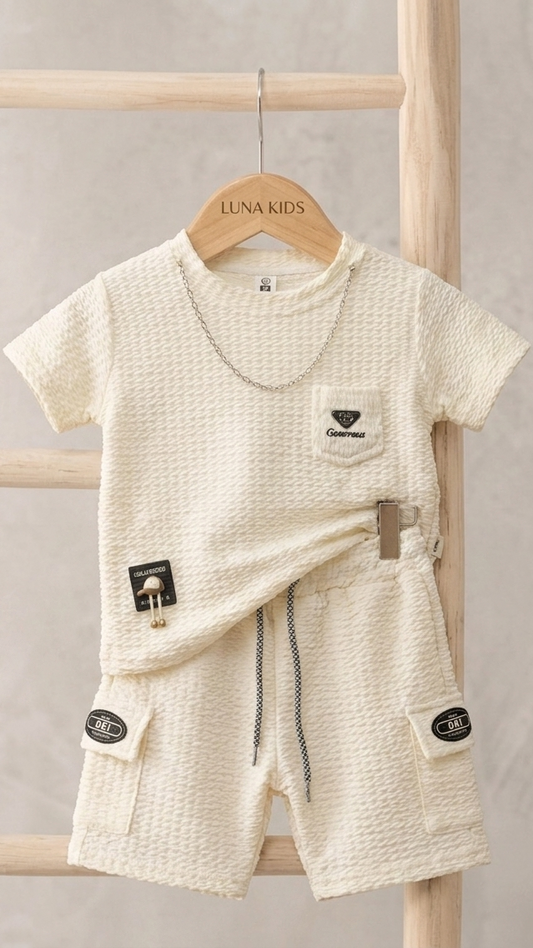 Cream White 2-Pcs Ultra Comfortable Stretchable Shorts Set