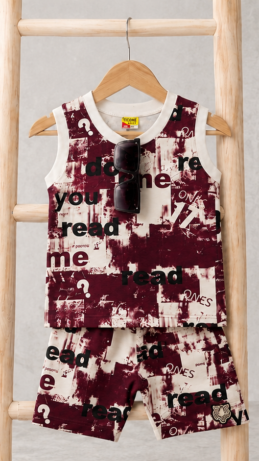 Burgundy Graphic Print Stretchable Set + Glasses