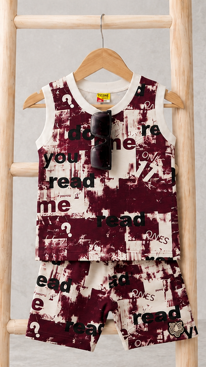 Burgundy Graphic Print Stretchable Set + Glasses