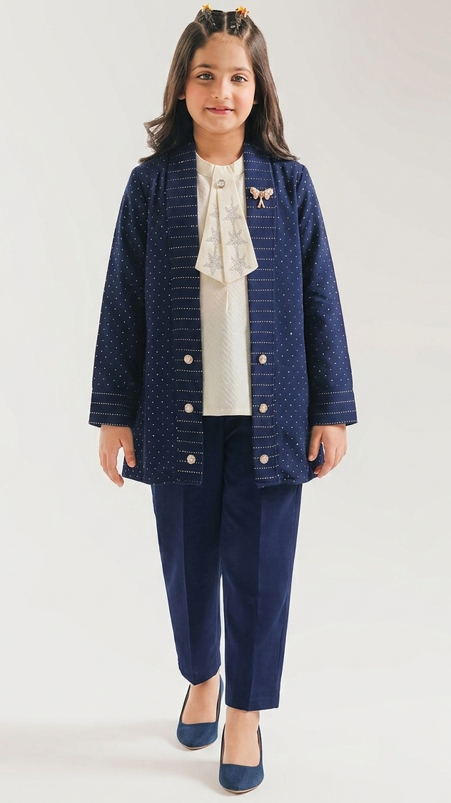 Navy Blue Front Open Coat Set