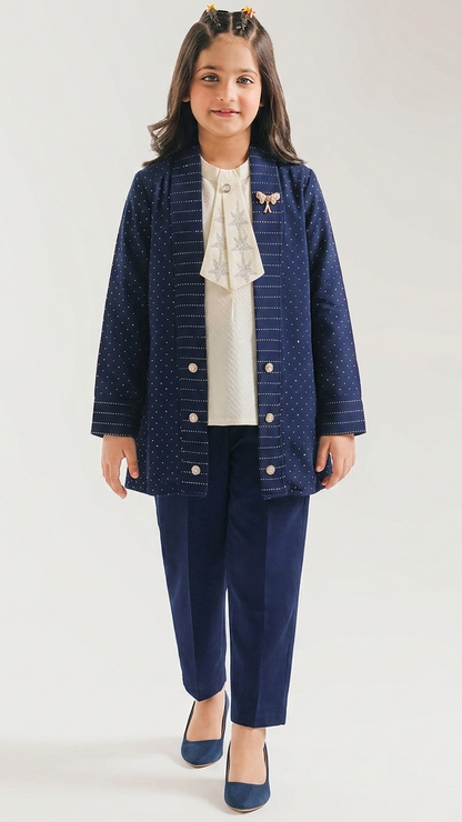 Navy Blue Front Open Coat Set