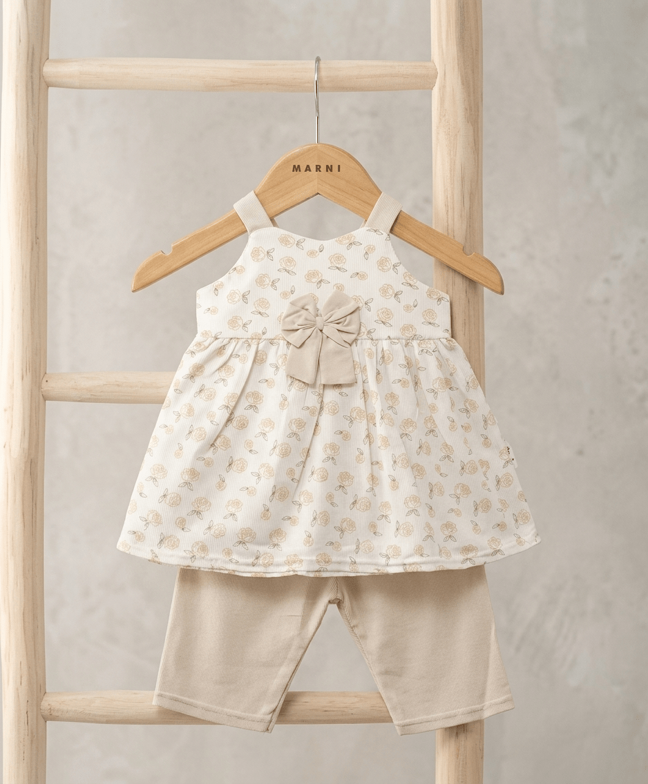 ROSE PRINTED 2 PIECE CAUSAL BOW FROCK - Luna kidsROSE PRINTED 2 PIECE CAUSAL BOW FROCK