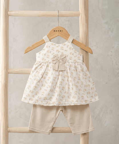ROSE PRINTED 2 PIECE CAUSAL BOW FROCK - Luna kidsROSE PRINTED 2 PIECE CAUSAL BOW FROCK