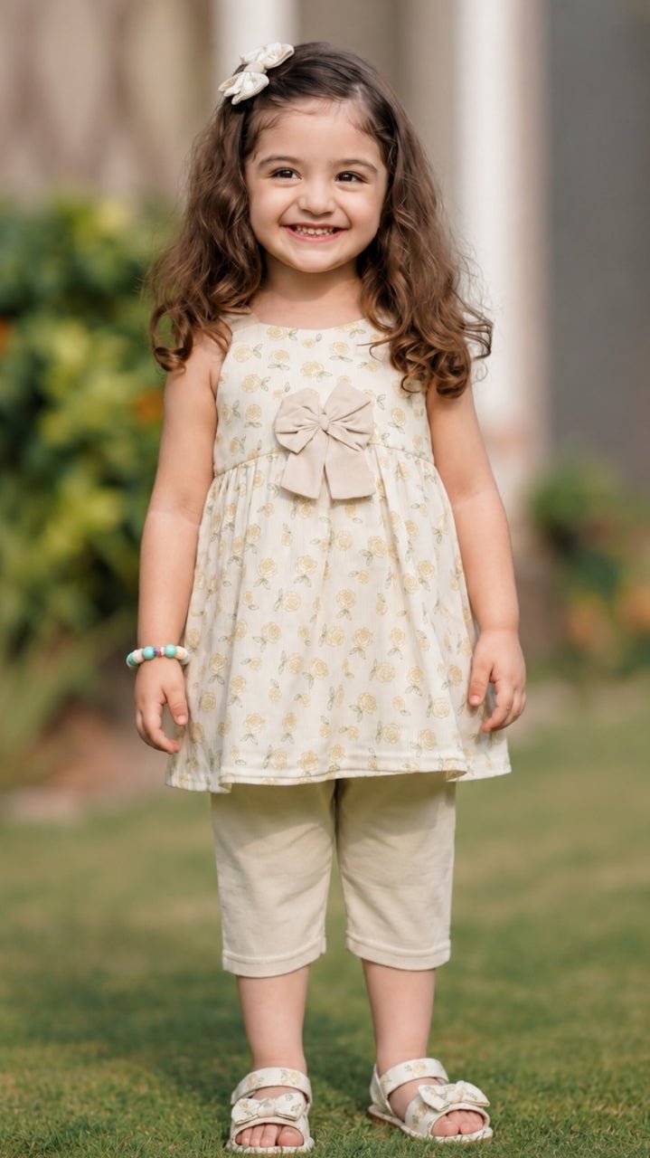 ROSE PRINTED 2 PIECE CAUSAL BOW FROCK - Luna kidsROSE PRINTED 2 PIECE CAUSAL BOW FROCK